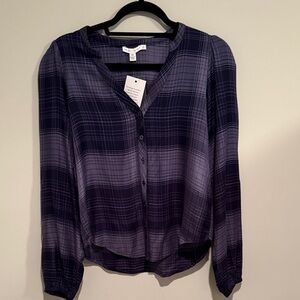 Threads 4 Thought Navy Plaid Button-Up Blouse